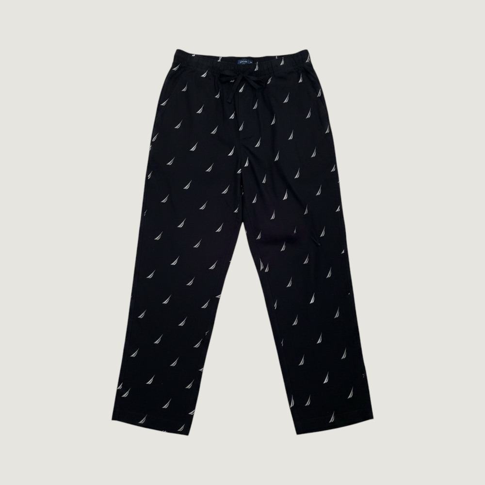 Nautica Mens Pajama Pants Black Sailboat Logo Print Sleepwear Lounge XL